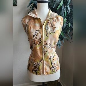 Hermes Vest Vintage Concerto Silk Print Zipper Front EU 44 US 12